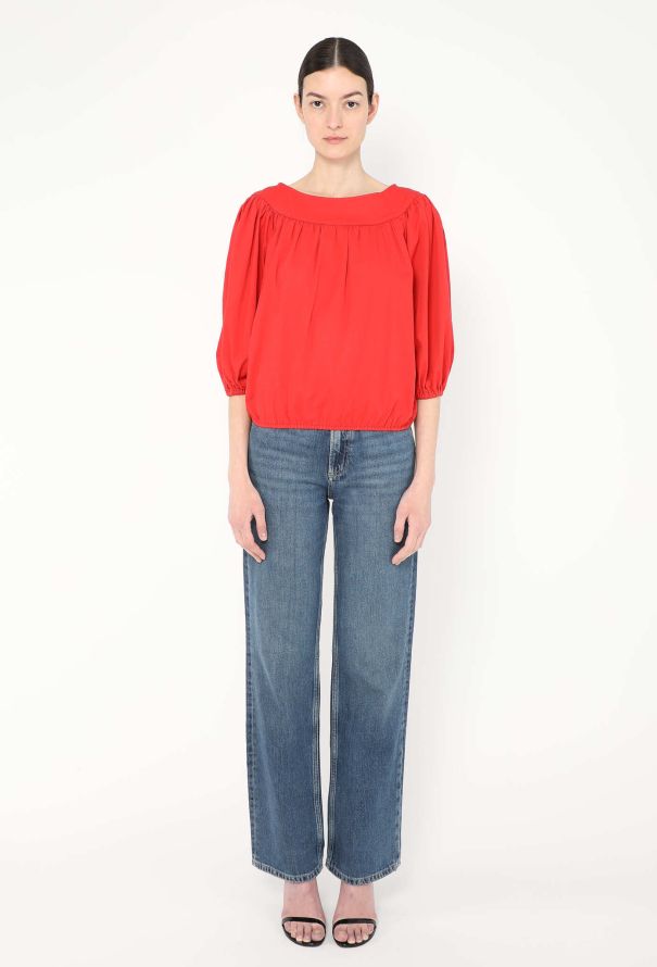 Saint Laurent 1982 Ruched Cotton Peasant Top - 3 Saint Laurent 1982 Ruched Cotton Peasant Top - 3