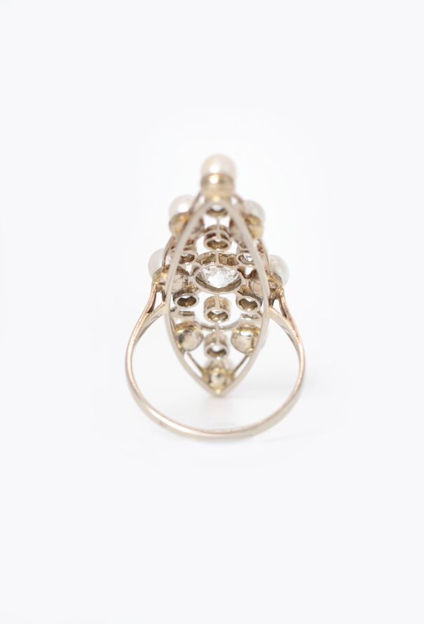 Vintage Fine Jewelry 18k White Gold, Pearl & Diamond Marquise Ring - 5 Vintage Fine Jewelry 18k White Gold, Pearl & Diamond Marquise Ring - 5