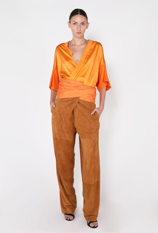 Gianfranco Ferré Silk Wrap Top & Suede Trouser Ensemble, 1980s - 1