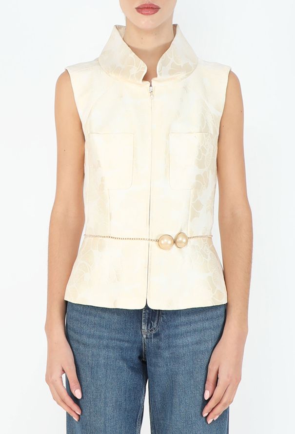 Chanel 2001 Camélia Belted Brocade Vest - 1