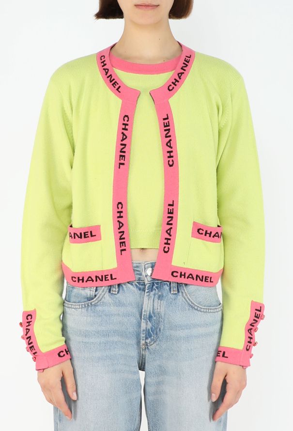 Chanel Neon Cashmere Cardigan Set, Resort 1995 - 1