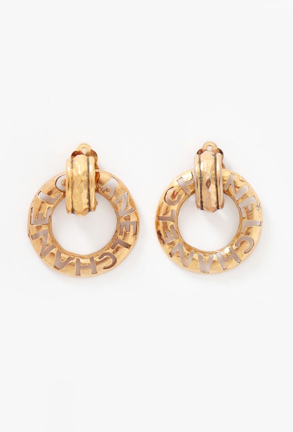 Chanel Vintage Hammered Logo Clip Earrings - 2 Chanel Vintage Hammered Logo Clip Earrings - 2