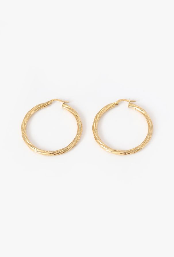 Vintage Fine Jewelry 18k Yellow Gold Twisted Hoop Earrings - 3