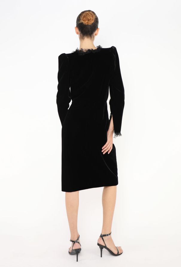 Saint Laurent F/W 2020 Lace Trim Velvet Dress - 6