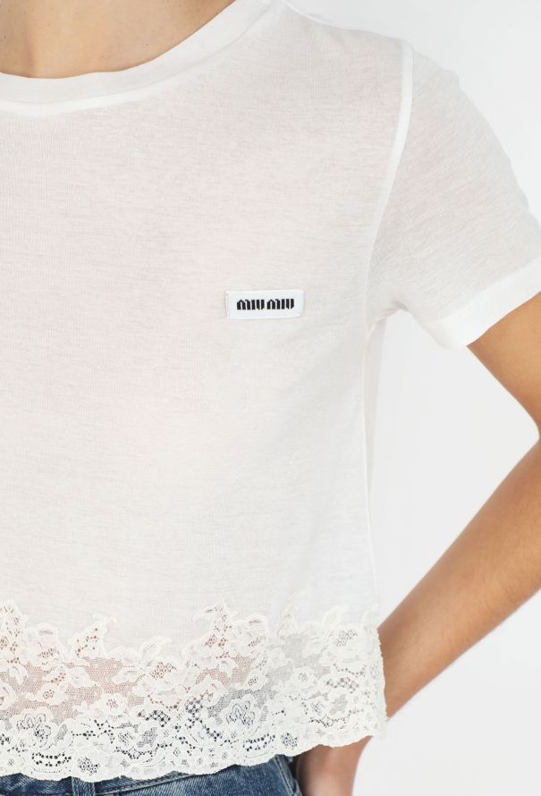 Miu Miu 2025 Cropped Lace Trim T-Shirt - 1