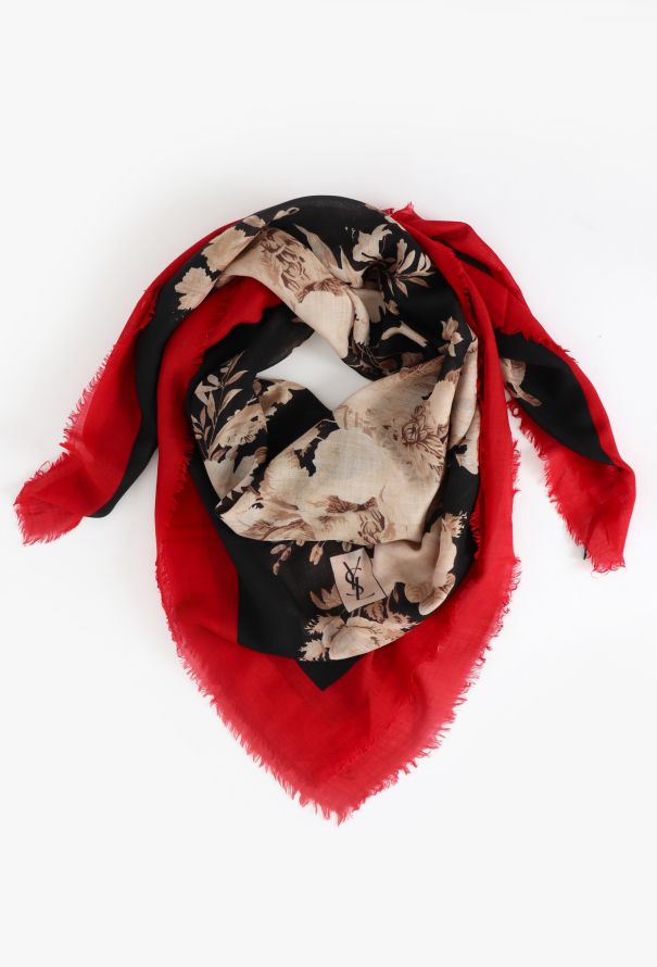 Saint Laurent Vintage Fringed Floral Scarf - 1