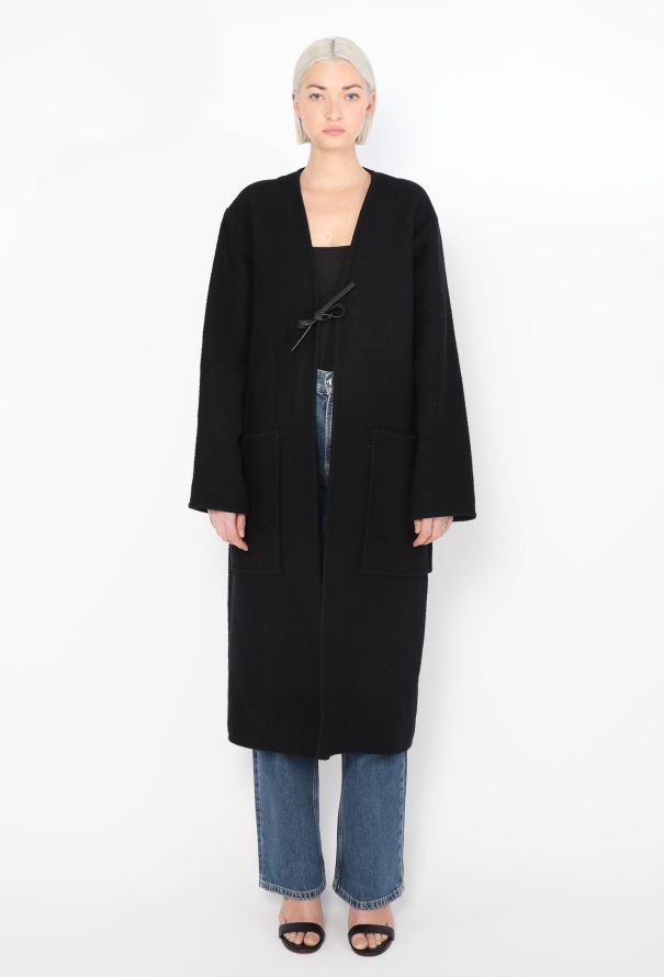Céline Navy Belted Collarless Coat - 4 Céline Navy Belted Collarless Coat - 4