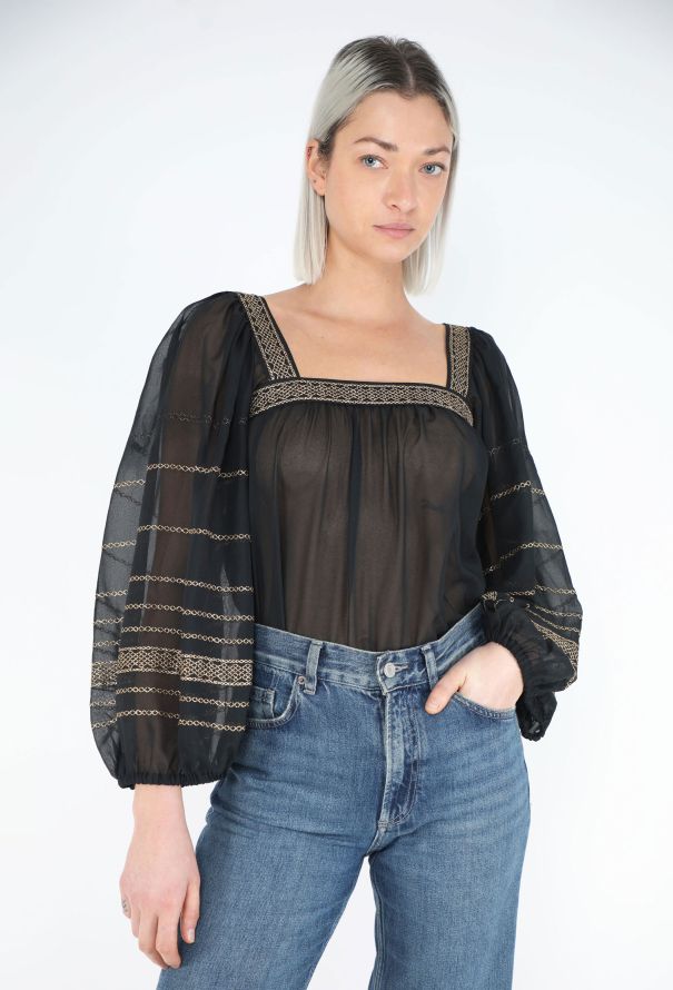 Saint Laurent 1977 Russian Lamé Peasant Blouse - 3