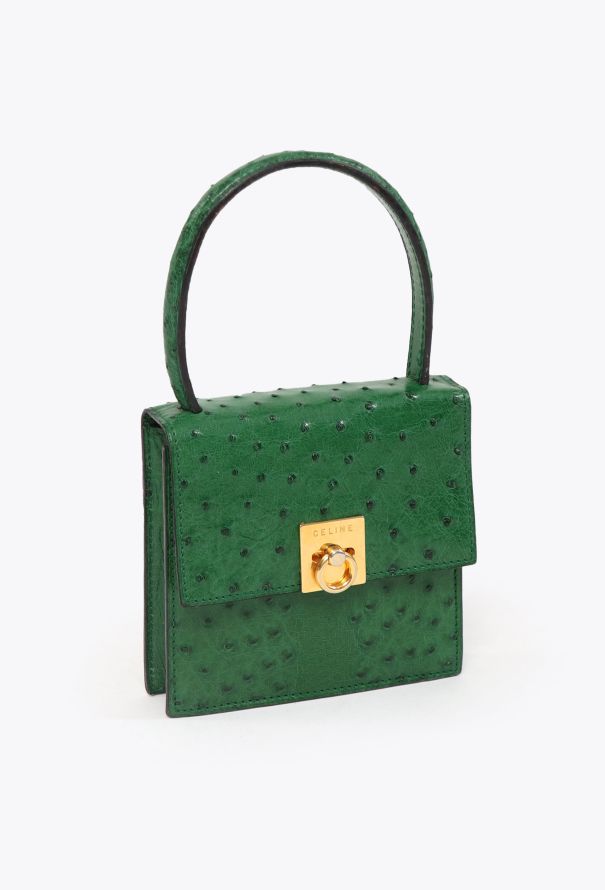 Céline Vintage Small Ostrich Top Handle Bag - 2