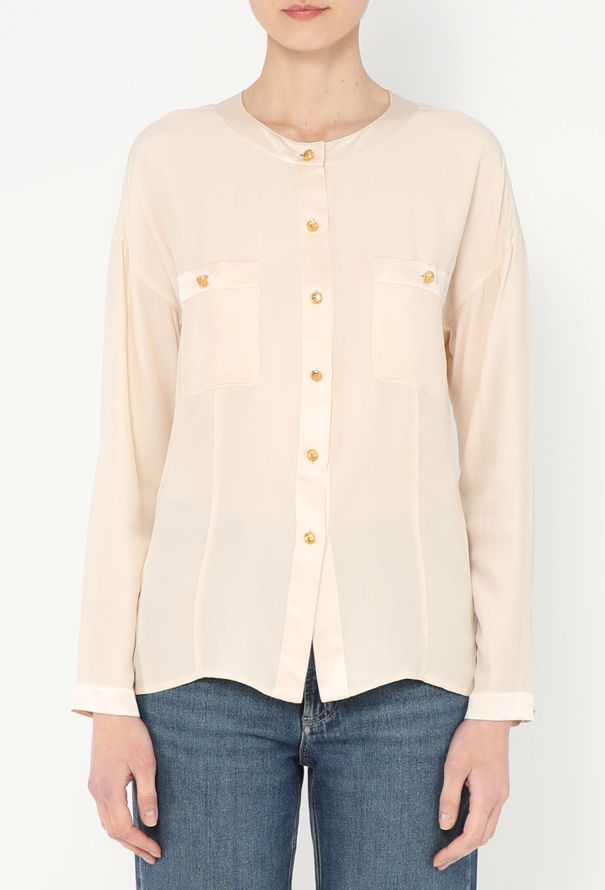 Chanel '80s Embossed 'CC' Silk Blouse - 1