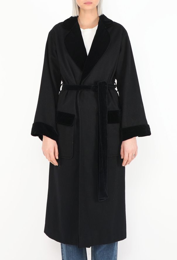 Saint Laurent Late '70s Velvet Trim Belted Coat - 3