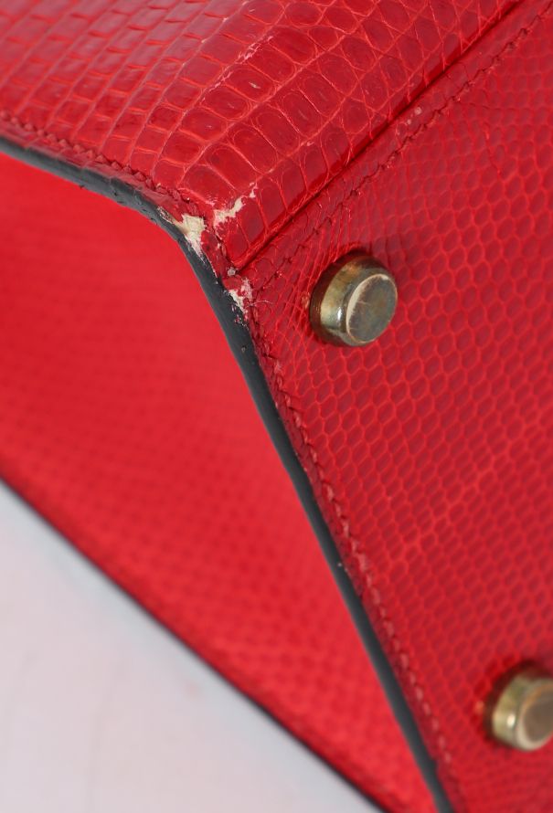 Hermès '80s Red Varanus Salvator Lizard Kelly Sellier 32 - 9