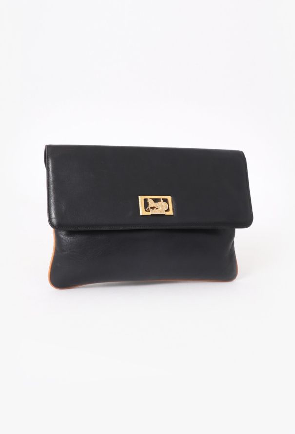 Céline '70s Black Calèche Clutch - 2 Céline '70s Black Calèche Clutch - 2