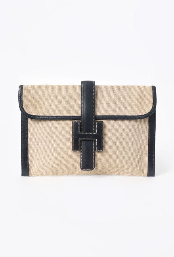 Hermès '70s Toile H & Box Jige Clutch - 1
