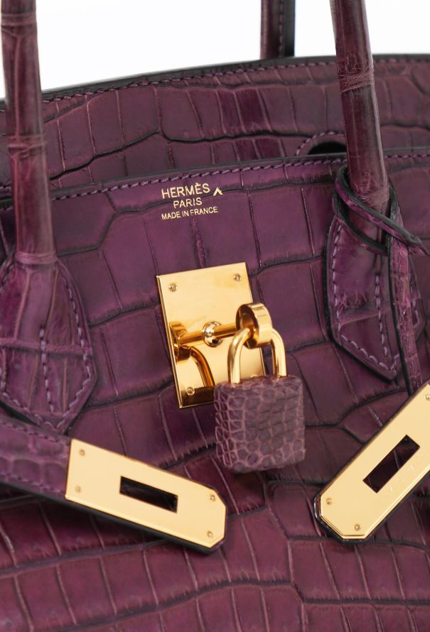 Hermès RARE Matte Améthyste Porosus Birkin 30 - 12