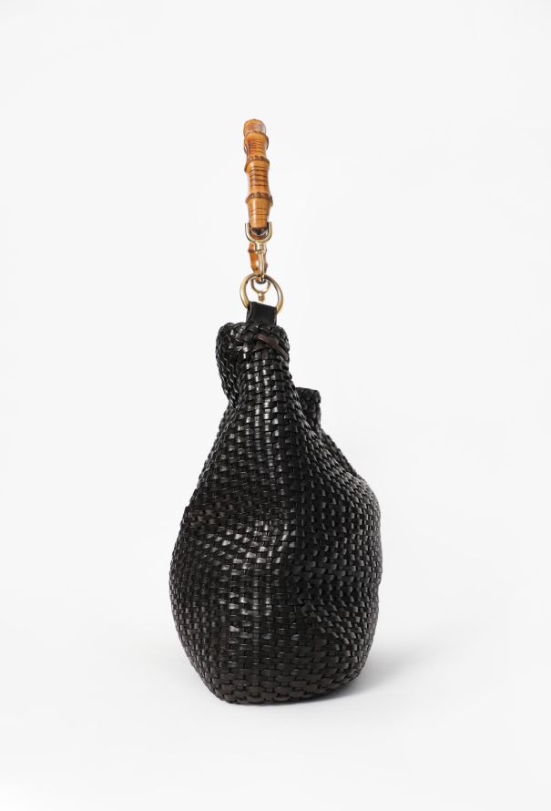 Gucci Vintage Black Bamboo Woven Leather Bag - 6