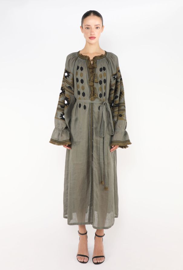 Vita Kin Embroidered Linen Tassel Kaftan - 1