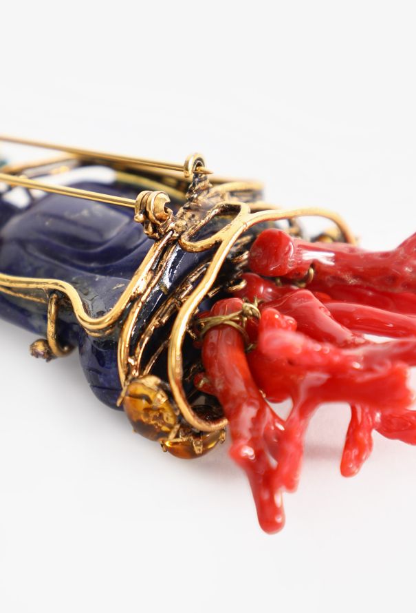 Iradj Moini Turquoise & Coral Buddha Brooch - 7