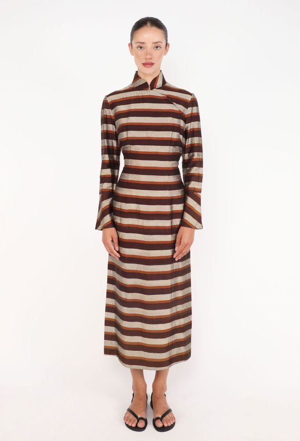Striped Dupion Sheath Dress - 1
