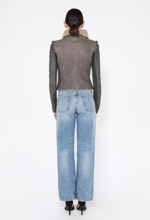 Rick Owens Shearling Leather Biker Jacket - 6
