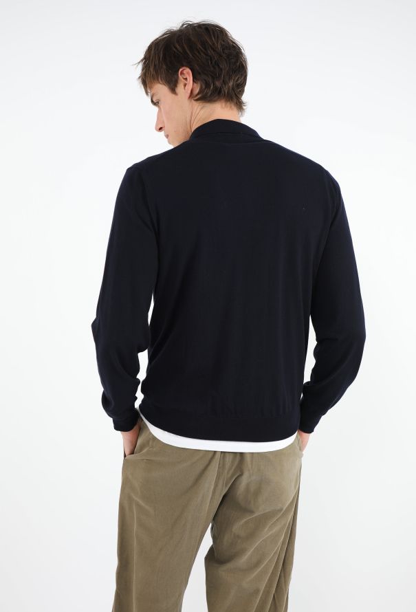 Loro Piana Navy Merino Polo Top - 2