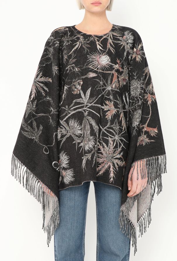 Dior Fringed Floral Angora Poncho - 1