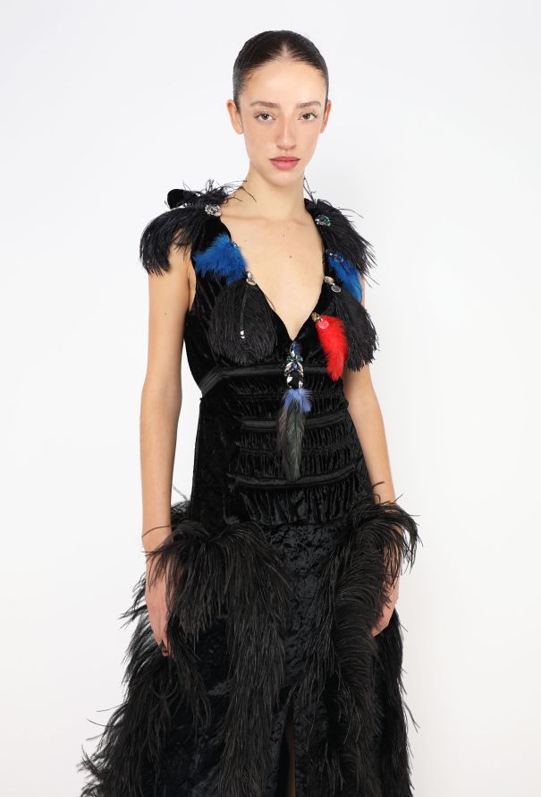 Sonia Rykiel F/W 2017 Ostrich Feather Velvet Gown - 3
