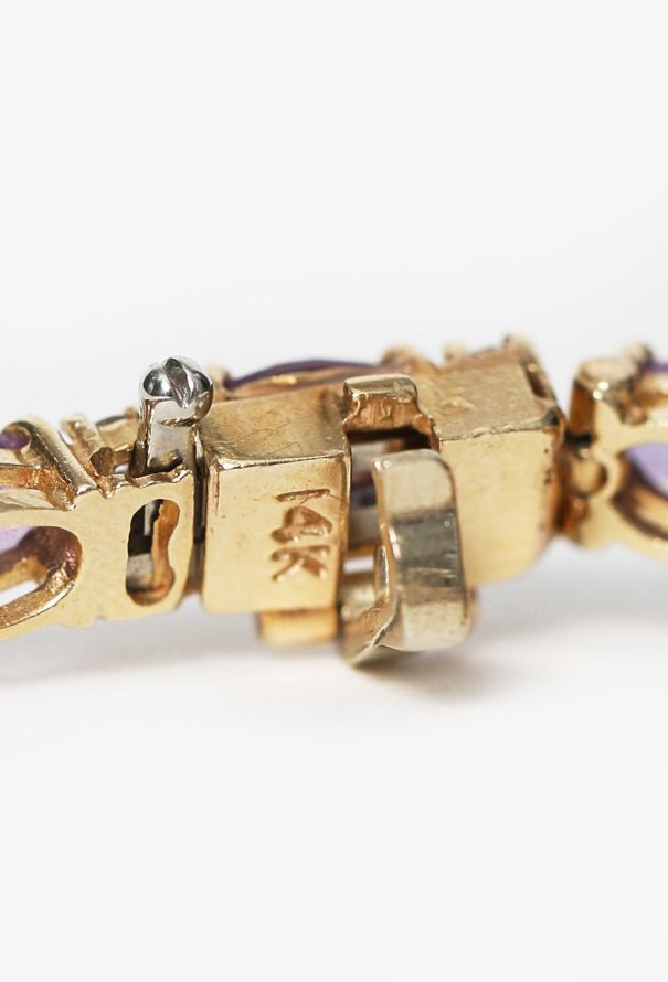 Modern Fine Jewelry 14K Yellow Gold, Diamond  & Amethyst Tennis Bracelet - 7