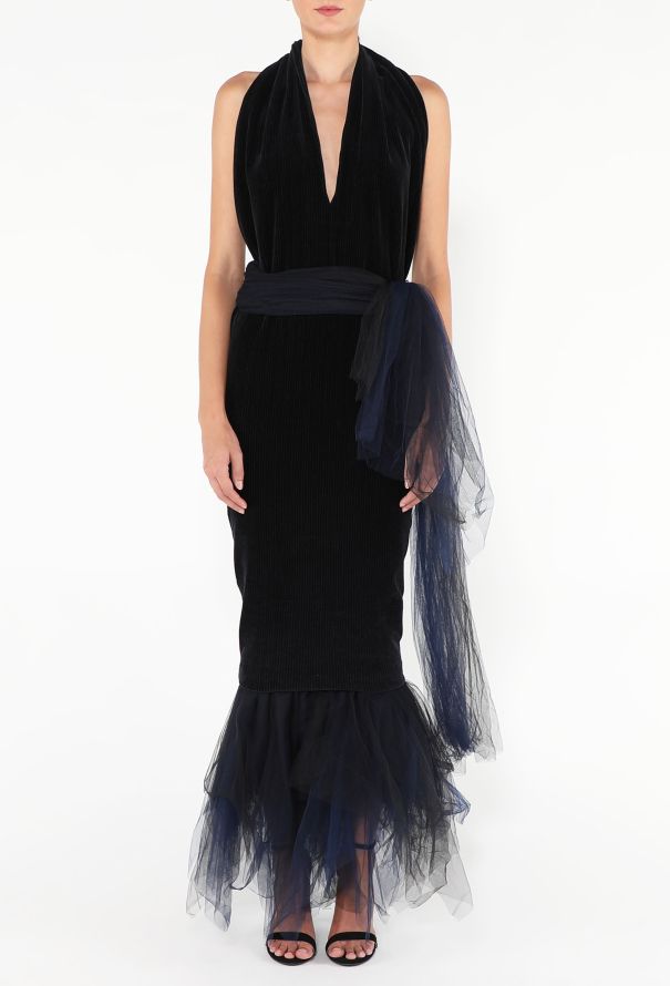 Romeo Gigli '90s Tulle Belted Corduroy Gown - 3