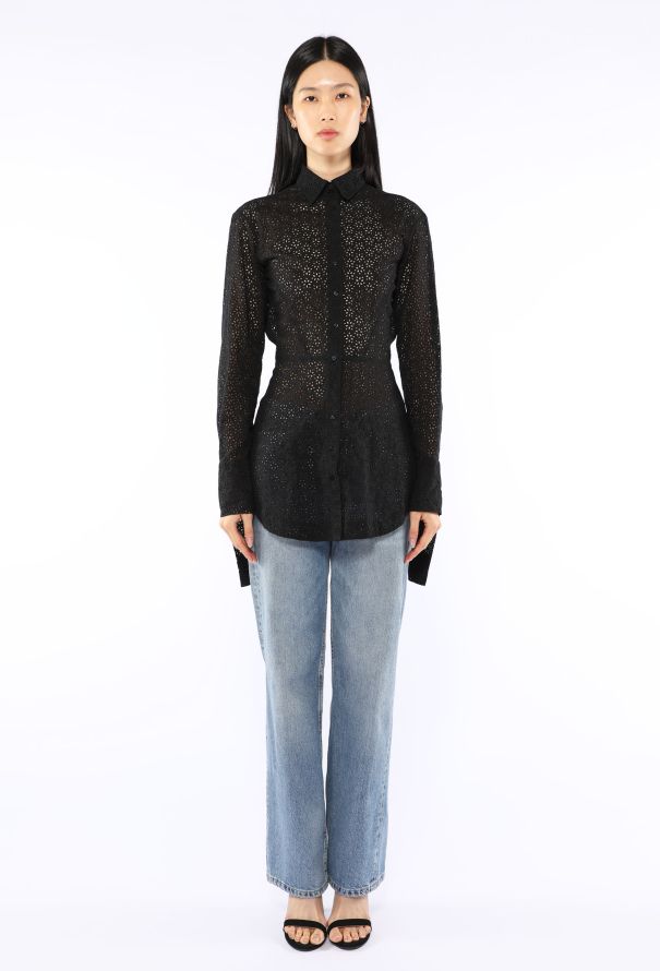 Alaïa Eyelet Lace Peplum Blouse - 1
