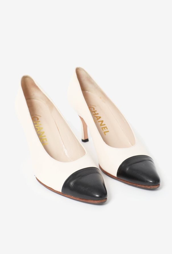 Chanel Two Tone Pumps in Beige Leather Pony-style calfskin ref