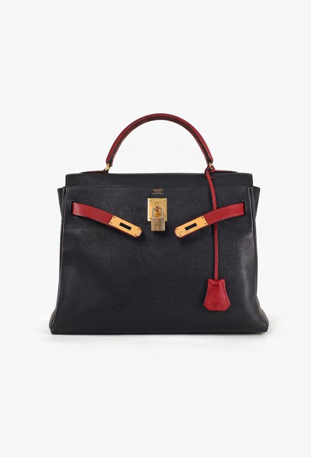 Hermès Rouge H & Navy Courchevel Kelly Retourné 32 - 3