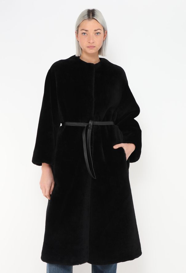 Givenchy Collarless Belted Shearling Coat - 5
