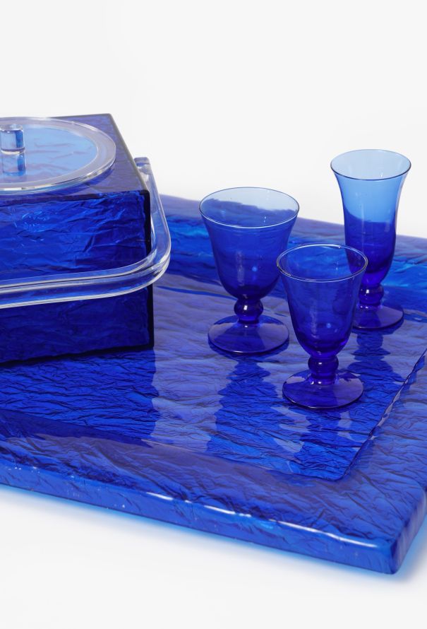 Vintage Objects & Decor 1960s Cobalt Ice Bucket & Serving Tray - 5