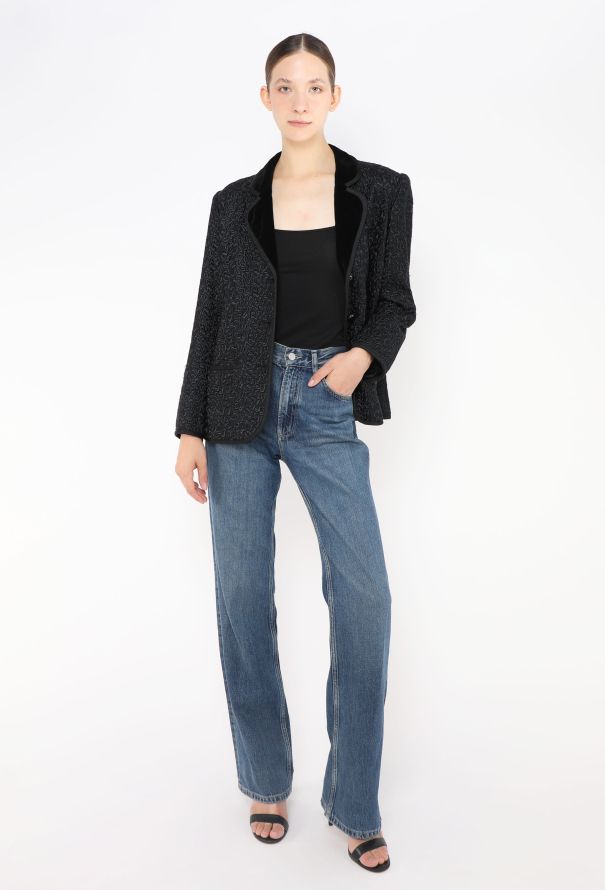 Saint Laurent '70s Velvet Trim Textured Blazer - 4 Saint Laurent '70s Velvet Trim Textured Blazer - 4