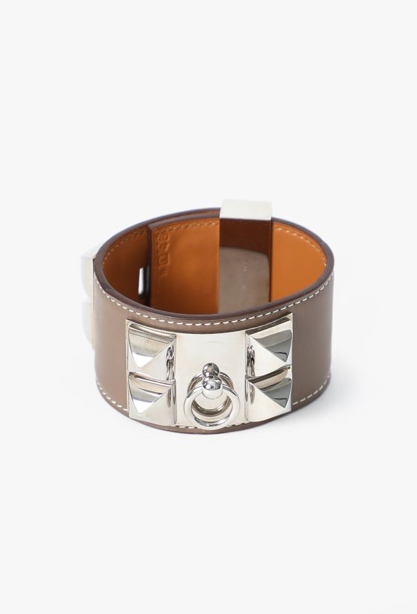 Hermès Taupe Leather Médor Cuff, 2008 - 4