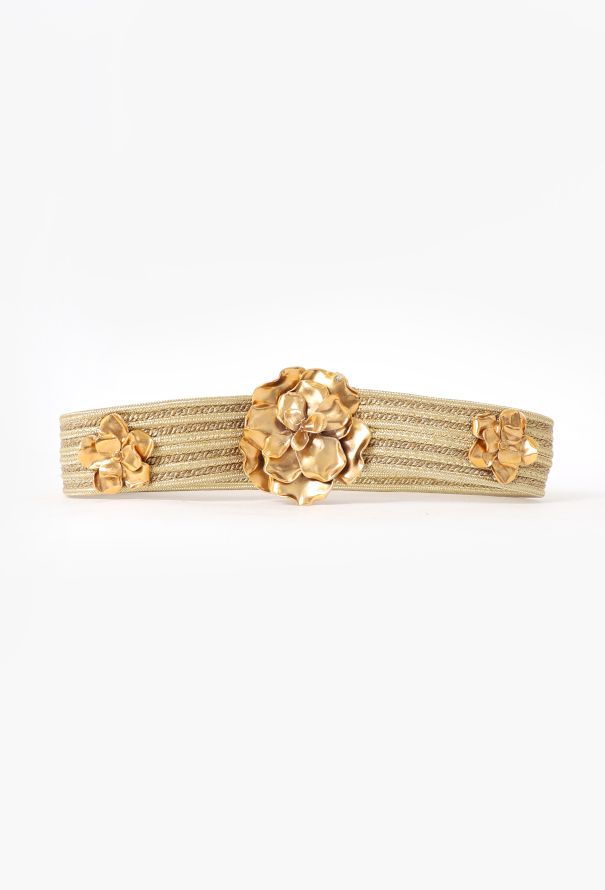 Saint Laurent Vintage Lamé Floral Appliqué Belt - 1