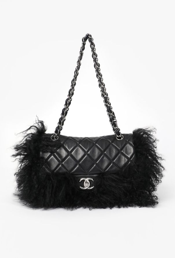 Chanel RARE 2008 Black Mongolian Shearling Tibet Flap Bag - 1