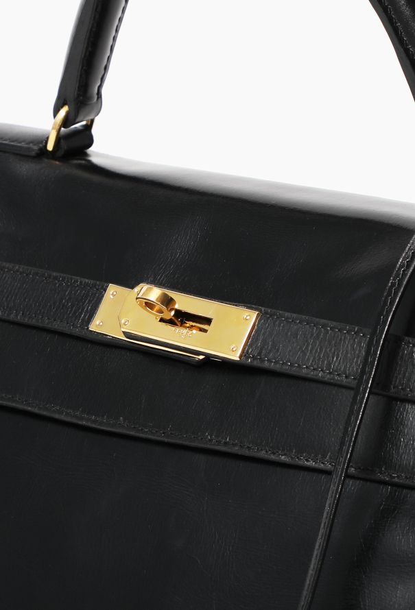 Hermes Vintage Mini Kelly Black Box Calfskin Leather Shoulder Bag