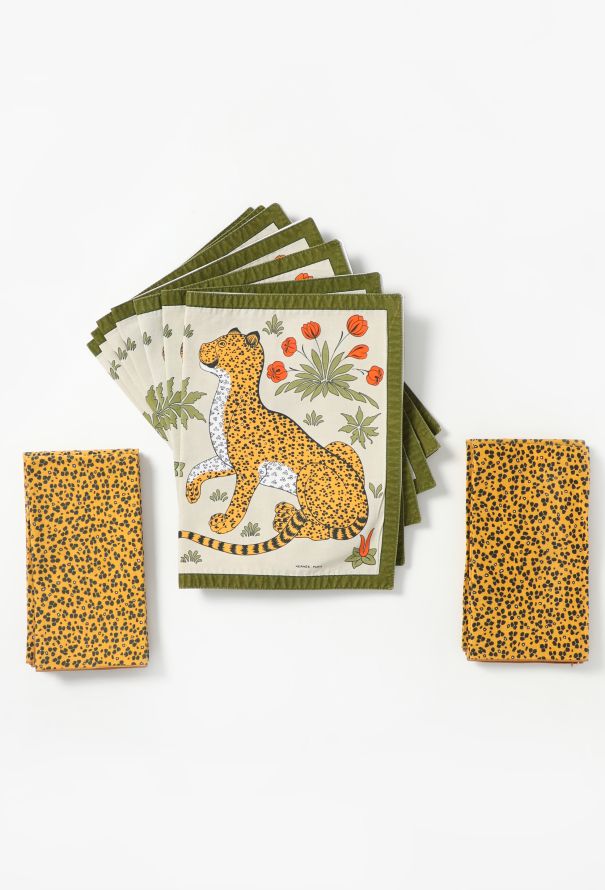 Hermès Vintage 'Les Leopards' 16-piece Placemat Set - 2 Hermès Vintage 'Les Leopards' 16-piece Placemat Set - 2