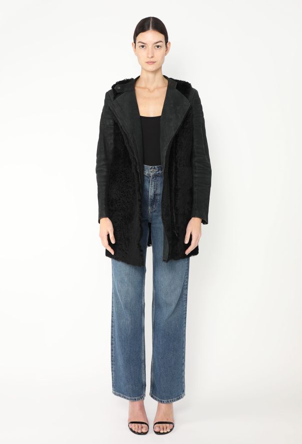 Céline Lambskin Shearling Biker Coat - 3