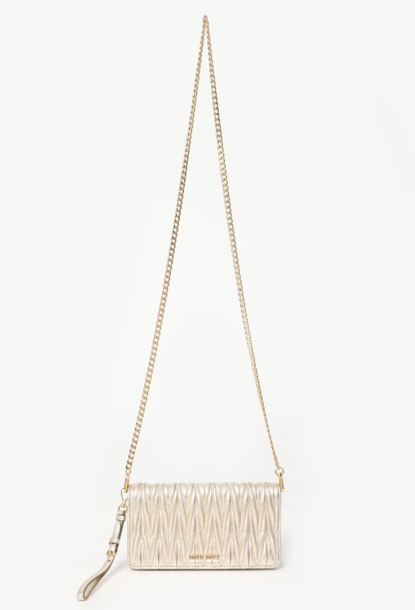 Miu Miu Gold Quilted Wallet On Chain - 1