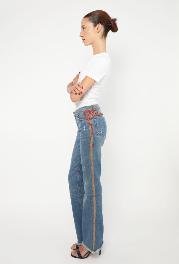 Roberto Cavalli 2005 Snake Embellished Bootcut Jeans - 3