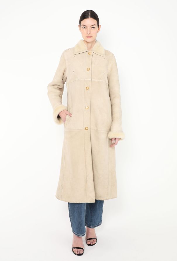 Céline Vintage Suede Shearling-Lined Coat - 4 Céline Vintage Suede Shearling-Lined Coat - 4