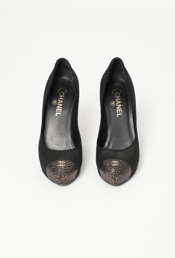 Chanel Textured Leather 'CC' Pumps - 3 Chanel Textured Leather 'CC' Pumps - 3