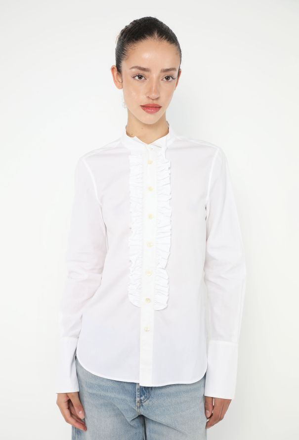 Saint Laurent 2014 Ruffled Poplin Bib Shirt - 1