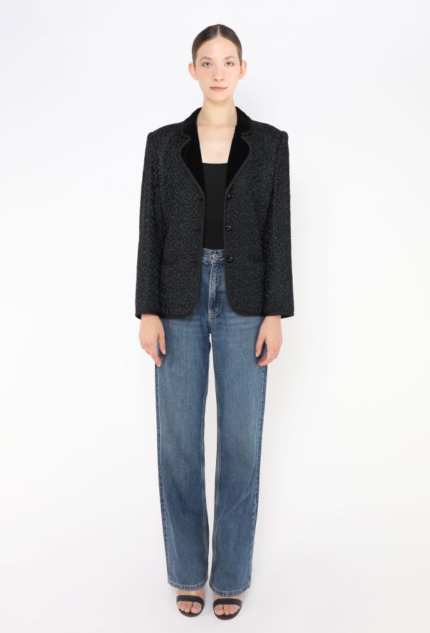 Saint Laurent '70s Velvet Trim Textured Blazer - 3 Saint Laurent '70s Velvet Trim Textured Blazer - 3