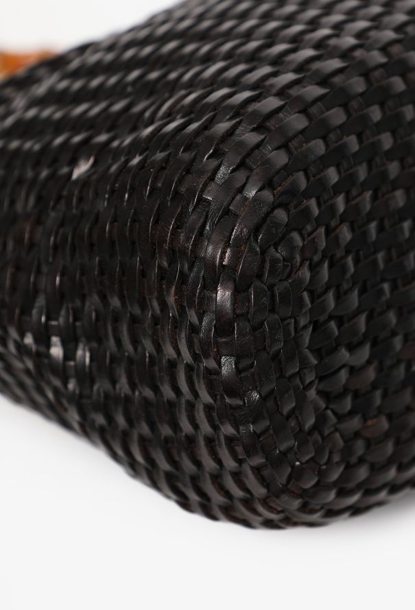 Gucci Vintage Black Bamboo Woven Leather Bag - 8