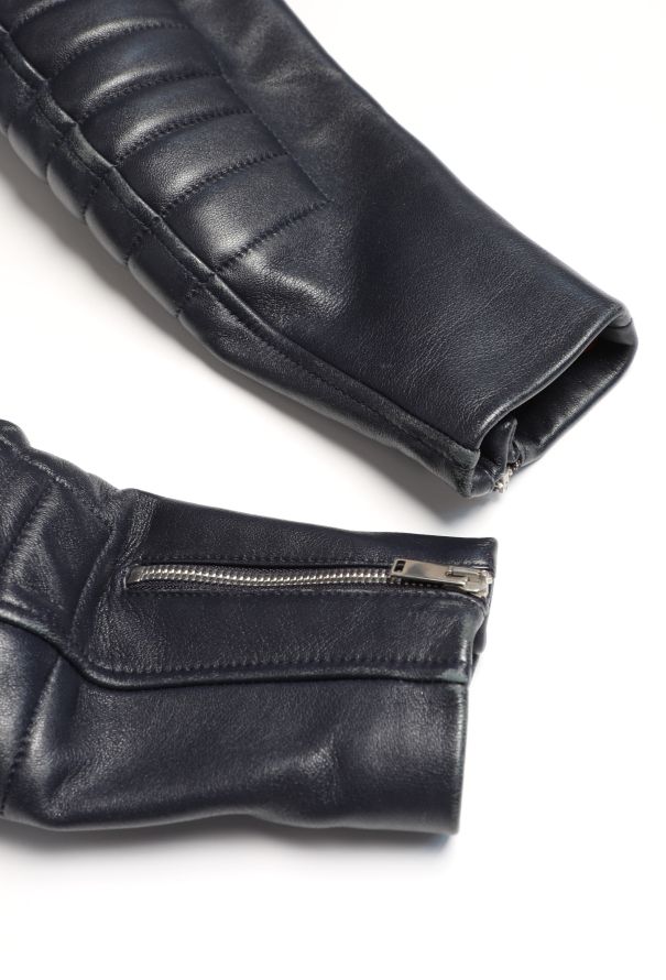 Céline Navy Leather Biker Jacket - 8