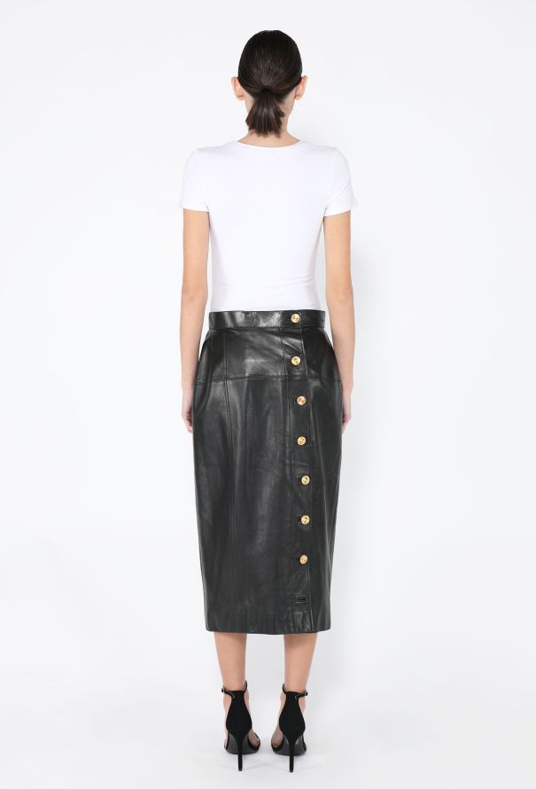 Chanel '80s Lambskin Leather Four Leaf Clover Skirt - 5
